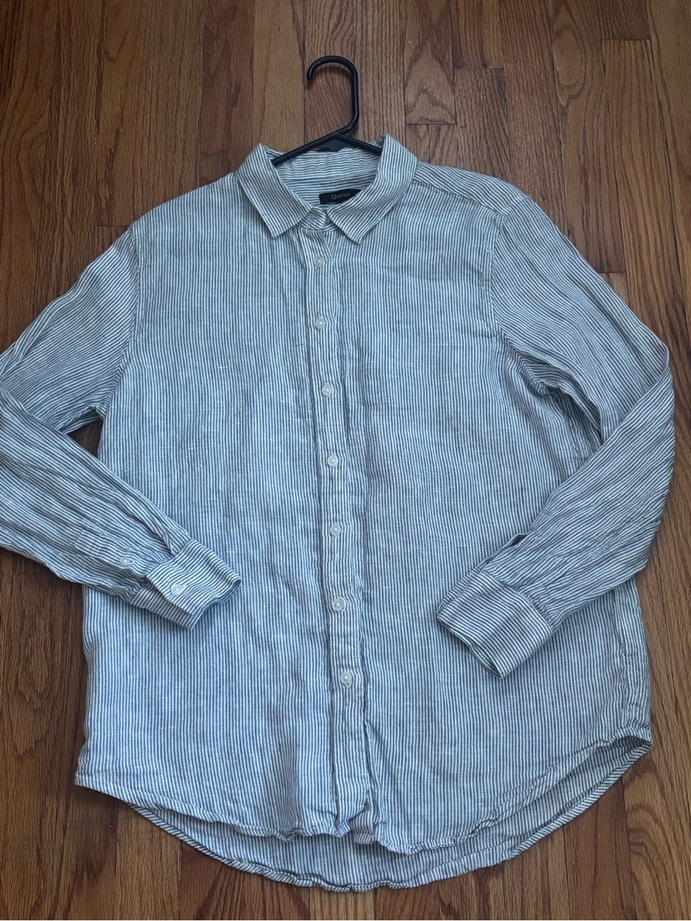 Quince 100% Linen Blue White Striped Button Front Shirt Women’s Medium - Picture 2 of 9